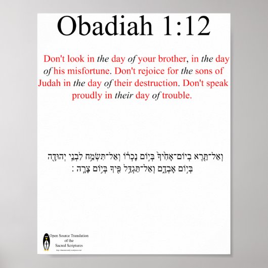 Open Source Translation Obadiah 1:12 Poster (Vorne)