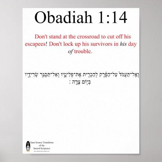 Open Source Translation Obadiah 1:14 Poster (Vorne)