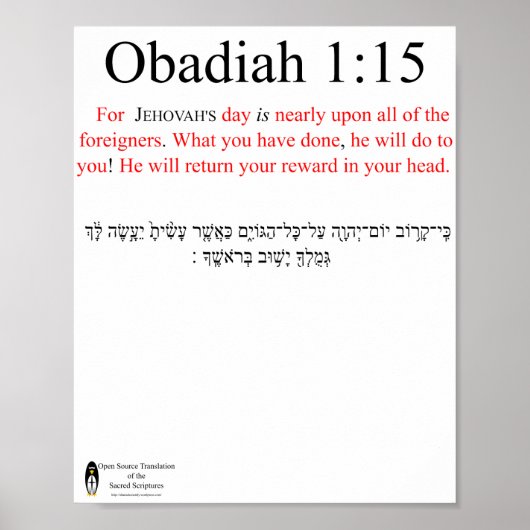 Open Source Translation Obadiah 1:15 Poster (Vorne)