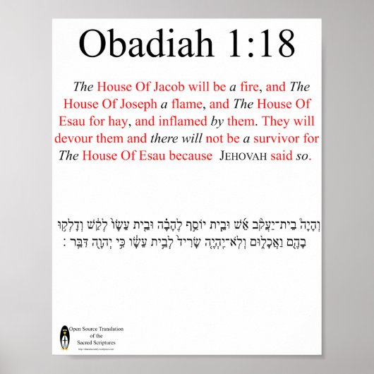 Open Source Translation Obadiah 1:18 Poster (Vorne)