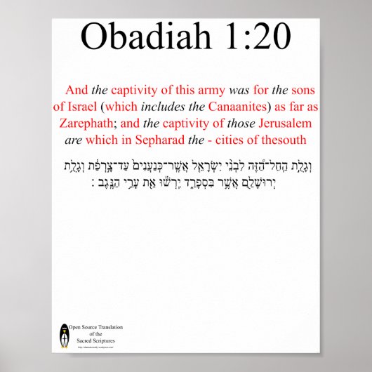 Open Source Translation Obadiah 1:20 Poster (Vorne)
