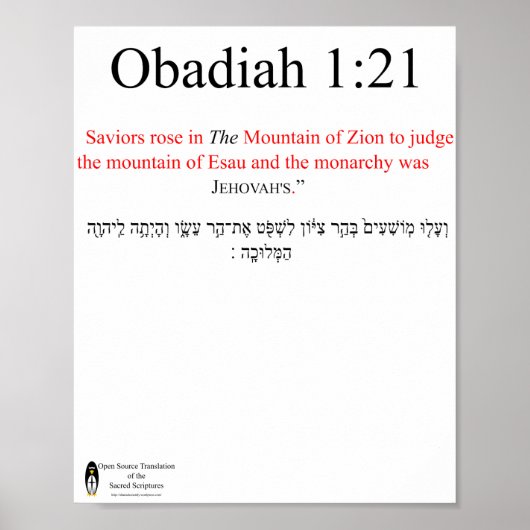 Open Source Translation Obadiah 1:21 Poster (Vorne)