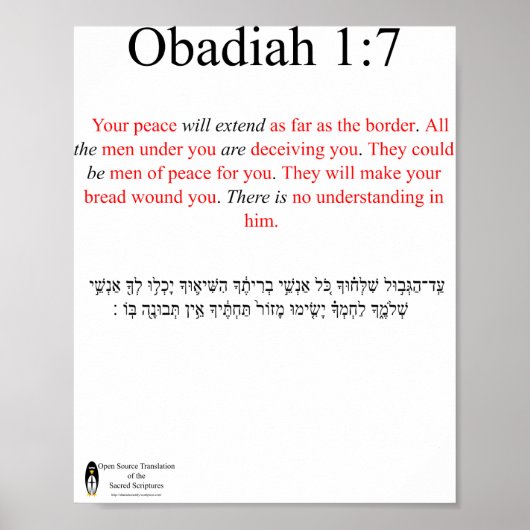 Open Source Translation Obadiah 1:7 Poster (Vorne)