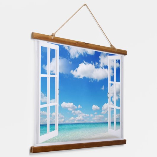 Open Window at the Beach Wandteppich Mit Holzrahmen (Gewinkelt)