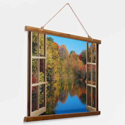 Open Window Autumn Lakeside Wandteppich Mit Holzrahmen (Gewinkelt)