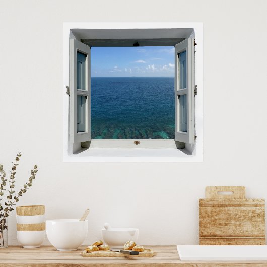 Open Window Blue Ocean View Poster (Küche)