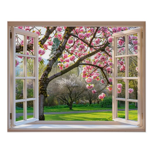 Open Window Pink Magnolia Tree Poster (Vorderseite)