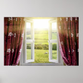 Open window with countryside view and sunlight str poster (Vorne)