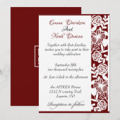 Open-Work Elegant Maroon Hochzeitskarte Ankündigung (Vorne/Hinten)