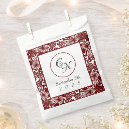 Open-Work Monogram White-Burgund Hochzeit Geschenktütchen