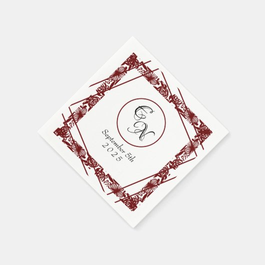 Open-Work Monogram White-Burgund Hochzeit Serviette (Ecke)