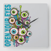 Open your eyes quadratische wanduhr (Vorderseite)