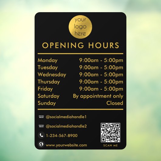 Opening Business Hours Times Logo Black Gold Fensteraufkleber (Blatt 3)