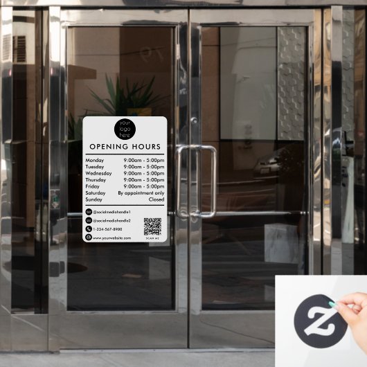 Opening Business Hours Times QR Code Business Logo Fensteraufkleber (Büro Tür)