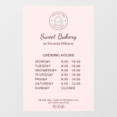 Opening Hours Custom Logo Pink Bakery Business Fensteraufkleber (Blatt)