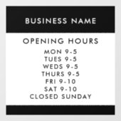 Opening Hours Modern Black Custom Business Window Fensteraufkleber (Blatt)
