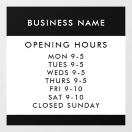 Opening Hours Modern Black Custom Business Window Fensteraufkleber