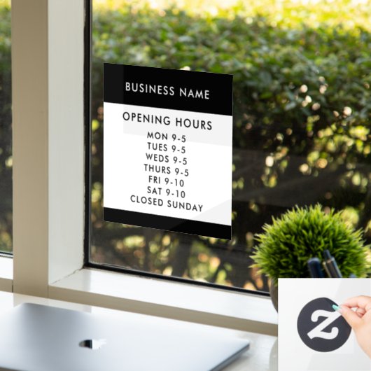 Opening Hours Modern Black Custom Business Window Fensteraufkleber (Büro)