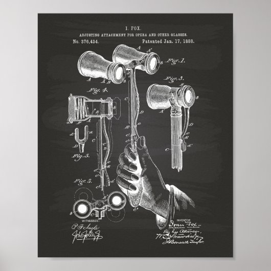Opera Glasses 1888 Chalkboard für Patentkunst Poster (Vorne)