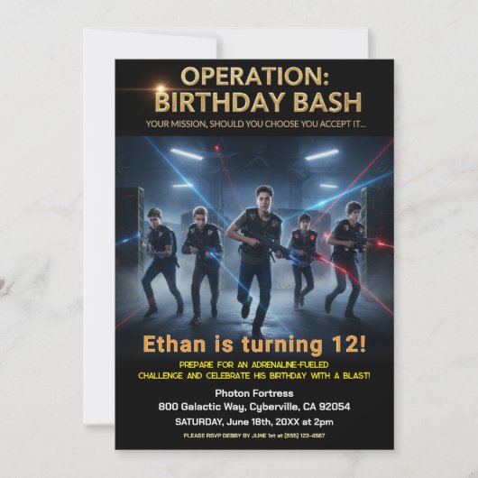 Operation Birthday Bash Laser Tag Einladung (Vorderseite)