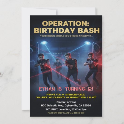 Operation Birthday Bash Laser Tag Einladung (Vorderseite)