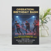 Operation Birthday Bash Laser Tag Einladung (Stehend Vorderseite)