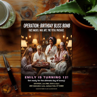 Operation Birthday Bliss Spa Party Einladung