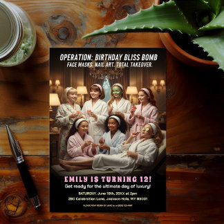 Operation Birthday Bliss Spa Party Einladung