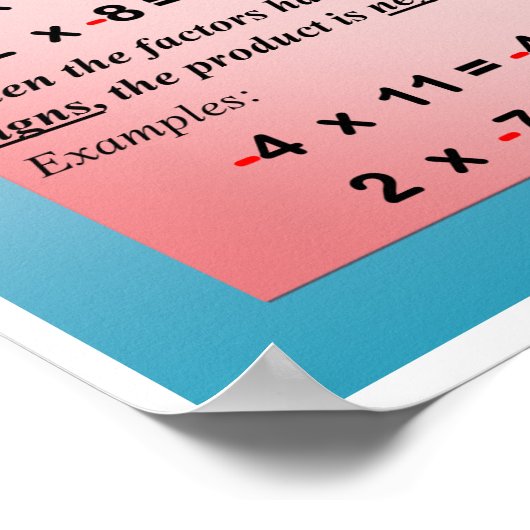 Operation mit Ziffern signierte Zahlen Math Poster (Ecke)