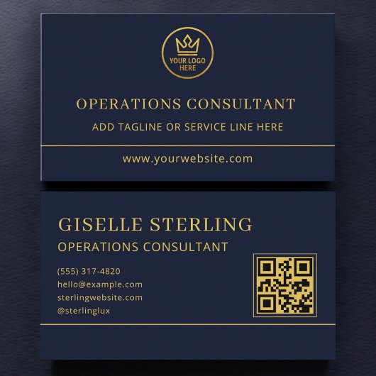 Operations Consultant Blue Gold Logo QR Code Visitenkarte