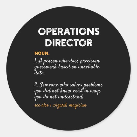Operations Director Profession Funny Dictionary De Runder Aufkleber (Vorderseite)