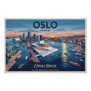 Opernhaus Oslo Vintage-Reiseposter - Norwegen Poster