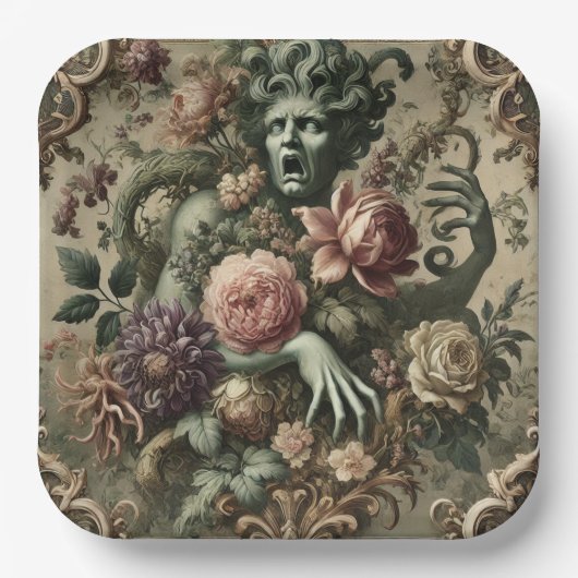 Opernopulenz - gotisches, florales Barockkissen Pappteller (Vorderseite)