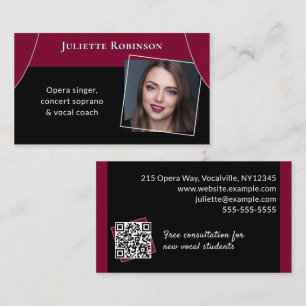 Opernsänger Gesangstutor QR-Code Schwarz Dunkelrot Visitenkarte
