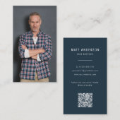 Opernsänger Modernes Foto QR Code Navy Blue Visitenkarte (Vorne/Hinten)