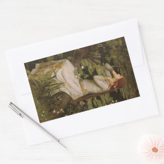 Ophelia am Teich von John William Waterhouse Rechteckiger Aufkleber (Umschlag)