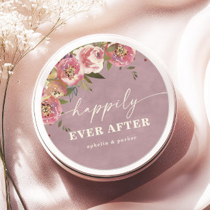 Ophelia Chic Pink Happily Ever After Hochzeitsgesc Runder Aufkleber