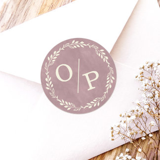 Ophelia Cotgagecore Rosa Monogramm Hochzeitskleber Runder Aufkleber