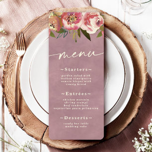 Ophelia Cottagecore Dusty Pink Floral Wedding Menükarte