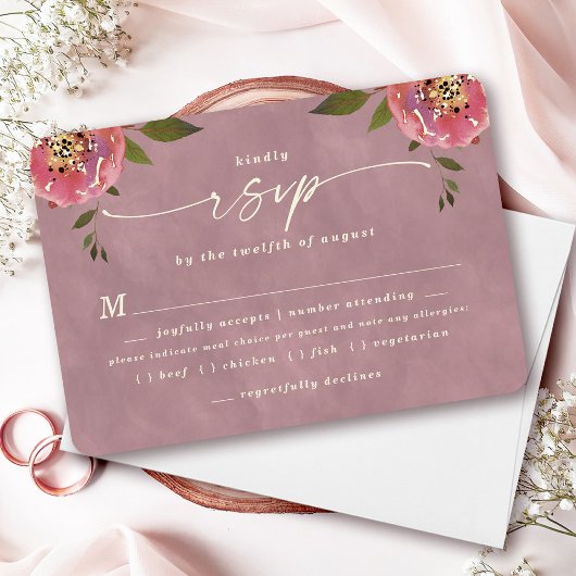 Ophelia Dusty Pink Wedding Meal Choice RSVP Karte