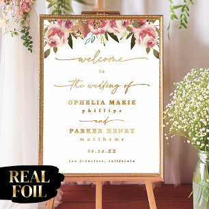 Ophelia Elegant Floral Weddiing Welcome Real Gold Foliendrucke
