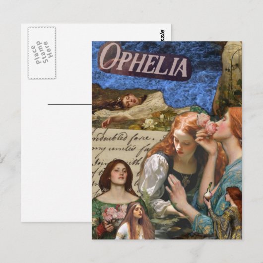 Ophelia Mixed Media Collage Postkarte (Vorne/Hinten)
