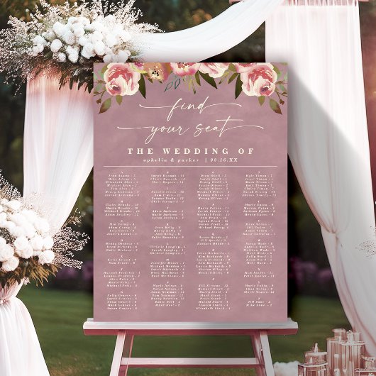 Ophelia Pink Alphabetische Hochzeitstabelle Poster
