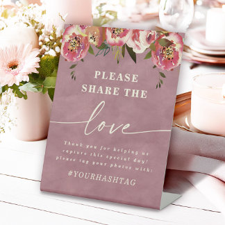 Ophelia Pink Floral Teilen Sie die Liebe Foto Hash Sockelschild
