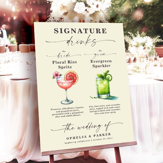Ophelia Wedding Bride & Groom Signature Drinks Poster