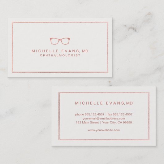 Ophthalmologin Rose Gold und Ivory Eyeglasses Visitenkarte (Vorne/Hinten)