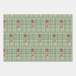 opiary & kariert Wrapping Paper Flat Sheet Set 3 Geschenkpapier Set