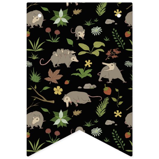 Opossum auf einem Berry-Feld in Schwarz Wimpelkette (Erste Fahne)