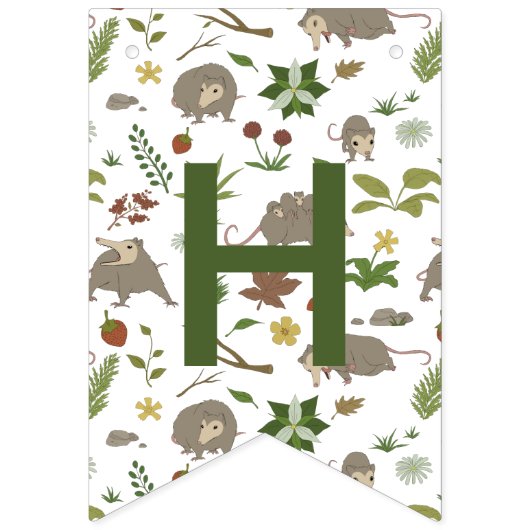 Opossum auf einem weißen Feld in Berry Wimpelkette (Zweite Fahne)