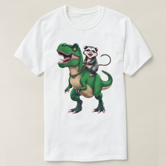Opossum auf T-Rex - Fun Possum Riding Dinosaur Des T-Shirt (Design vorne)